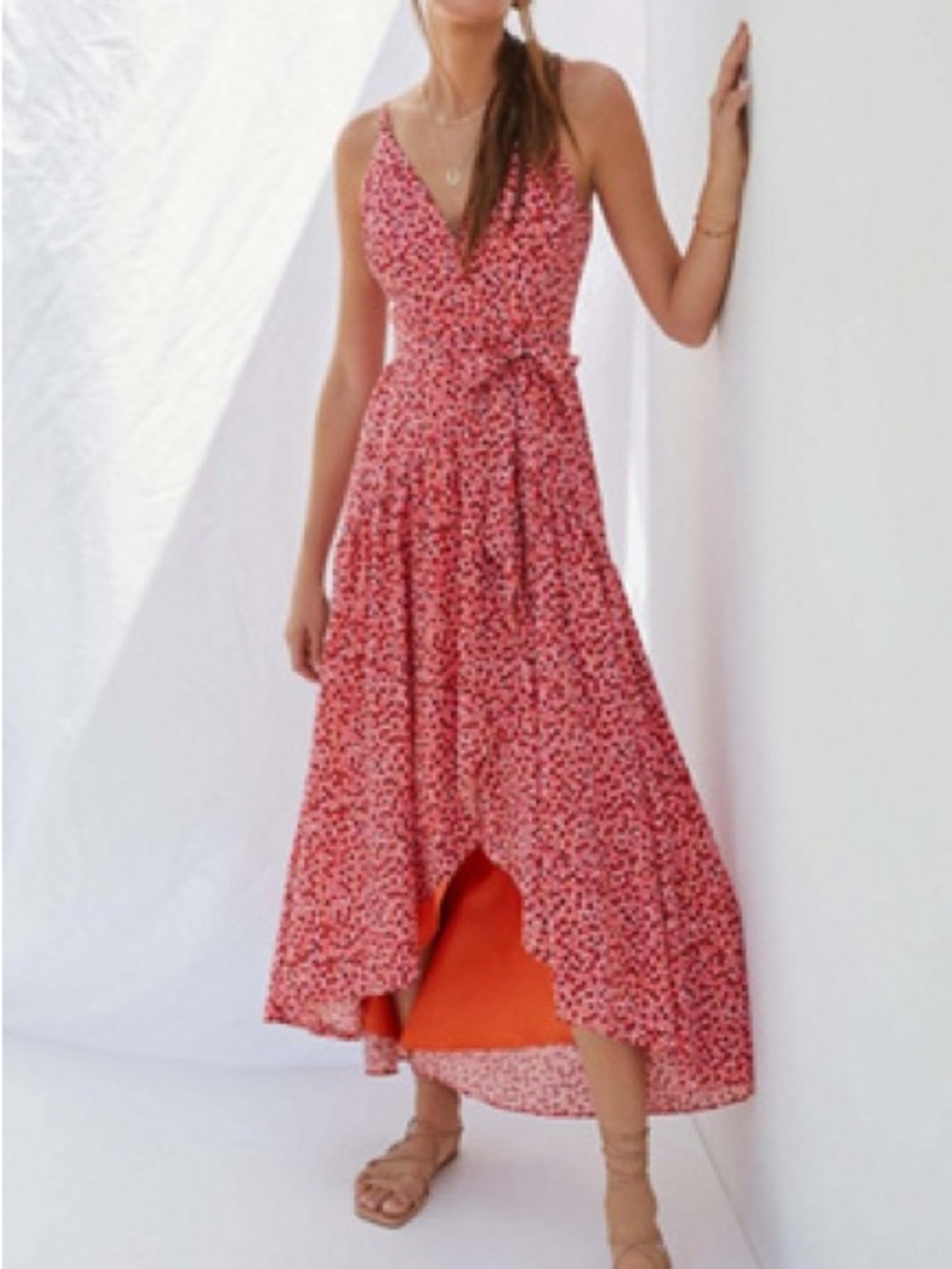 Hutch Red Polka Dot Wrap Midi Dress High Low Hem Sleeveless Size Medium